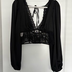Zara Black Lace Trim Blouse